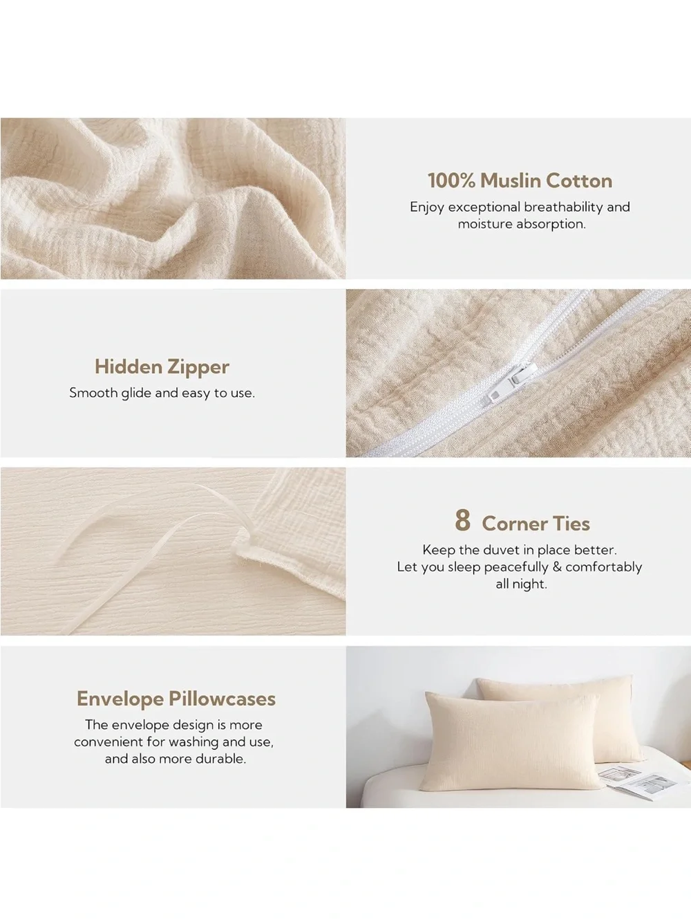 NEW MILDLY Muslin Duvet Cover Full - 100% Washed Cotton Linen Like Gauze